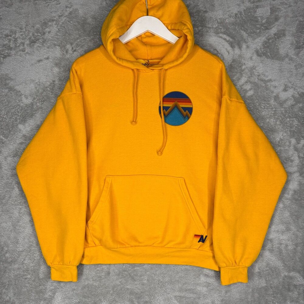 Aviator Nation Hoodie Mens Small Gold Yellow All Seasons Pullover Mountain USA
